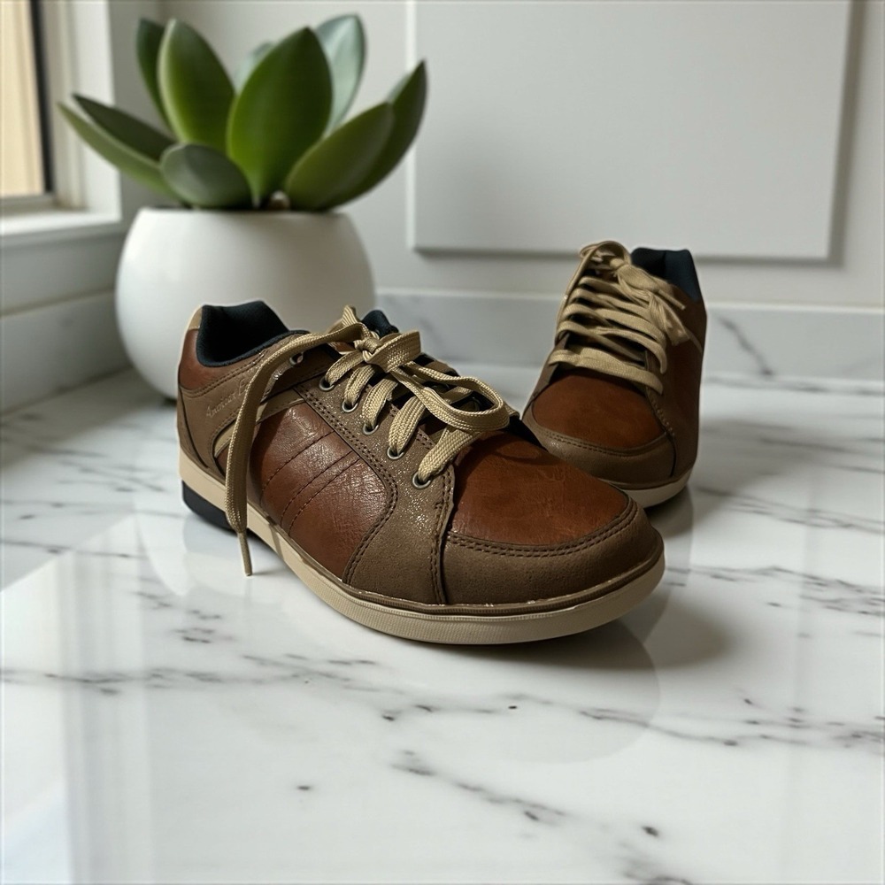 American Eagle AE Men's Faux Leather Sneakers Memory Foam Brown Size 10